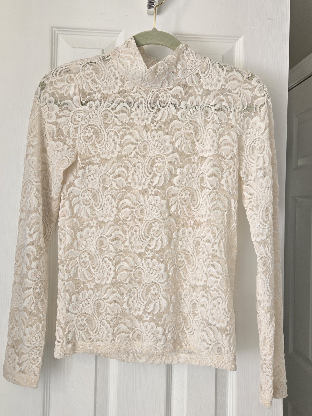 LOFT Cream Lace Mock Neck Long Sleeve Top